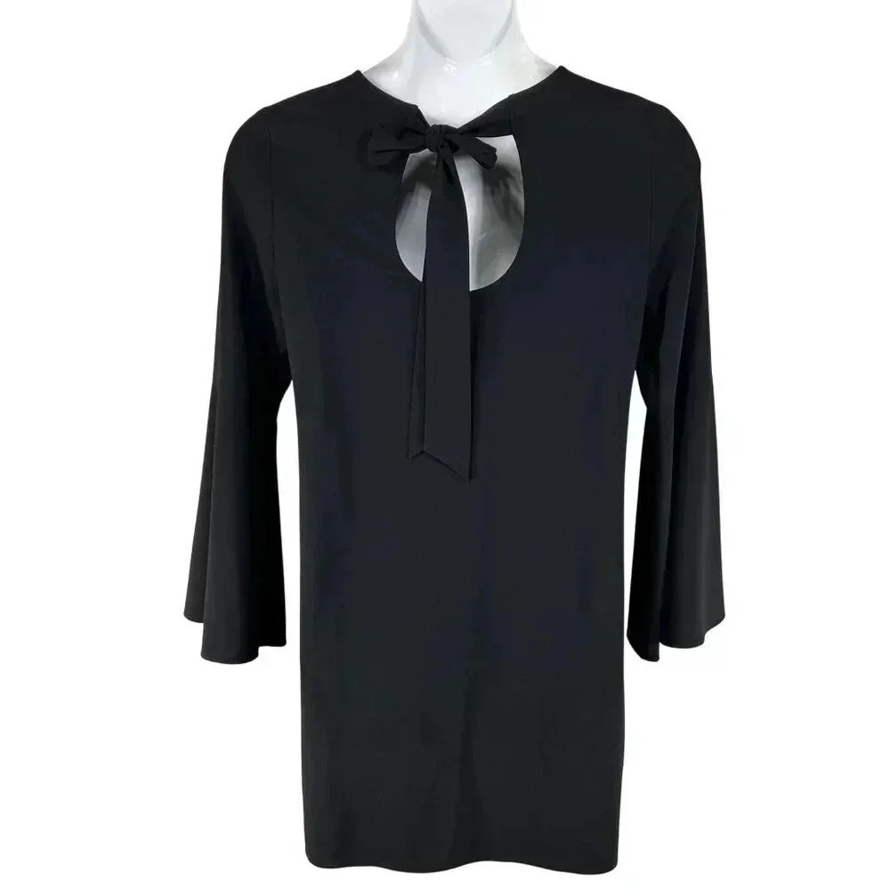 Halogen Womens M Bell Sleeve Black Dress Bow Back Minimalist Fairy & Whimsigoth - Picture 2 of 15